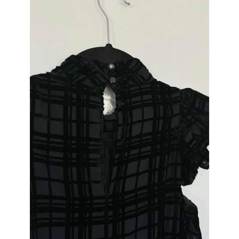 NEW Anthropologie Corey Lynn‎ Calter Mini Dress Holiday Plaid Black Ruffle Sz XS